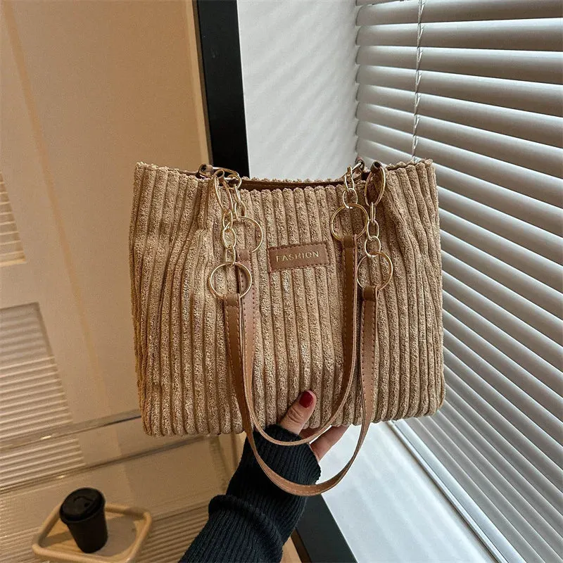 Plush Corduroy Handbag Trendy Shoulder Bag