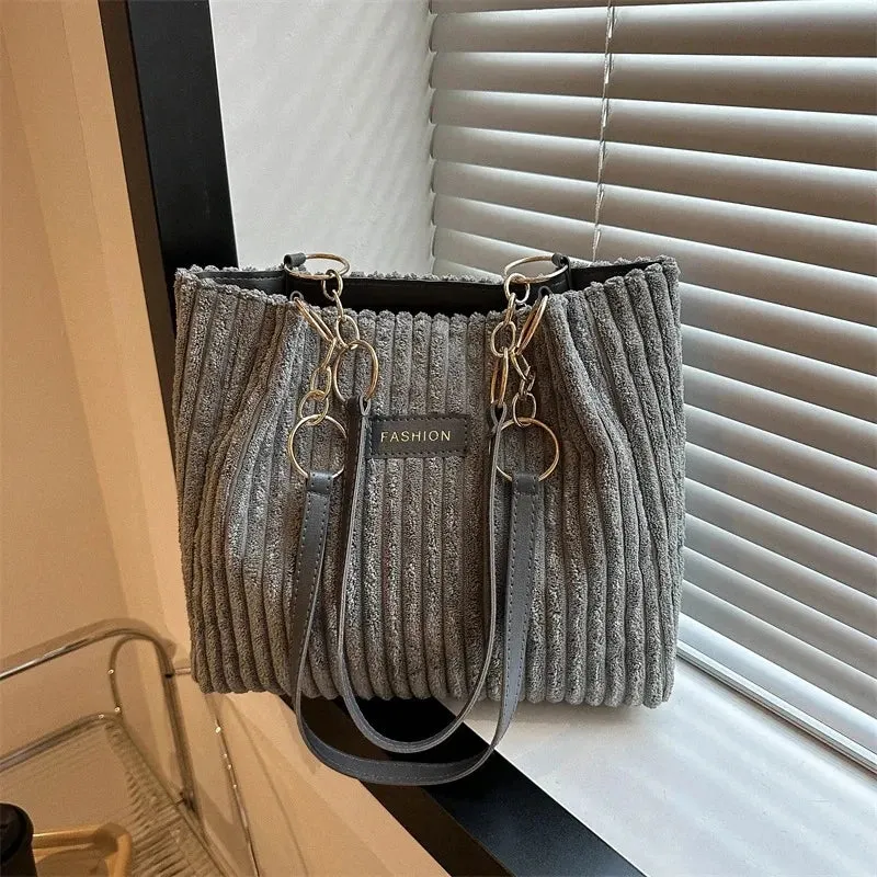 Plush Corduroy Handbag Trendy Shoulder Bag