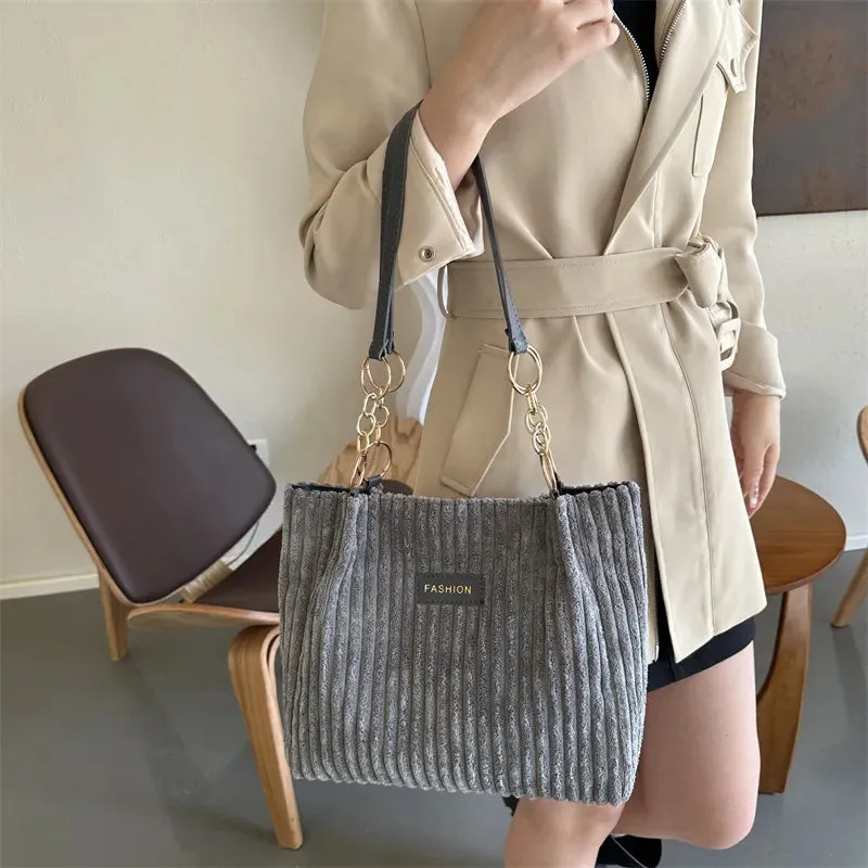 Plush Corduroy Handbag Trendy Shoulder Bag