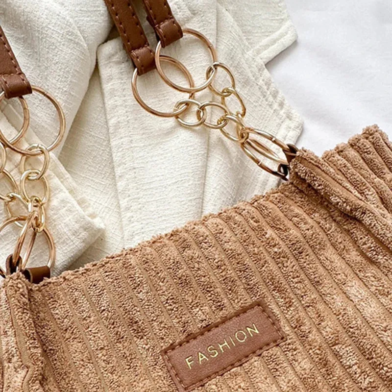 Plush Corduroy Handbag Trendy Shoulder Bag