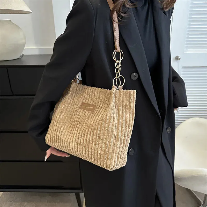 Plush Corduroy Handbag Trendy Shoulder Bag