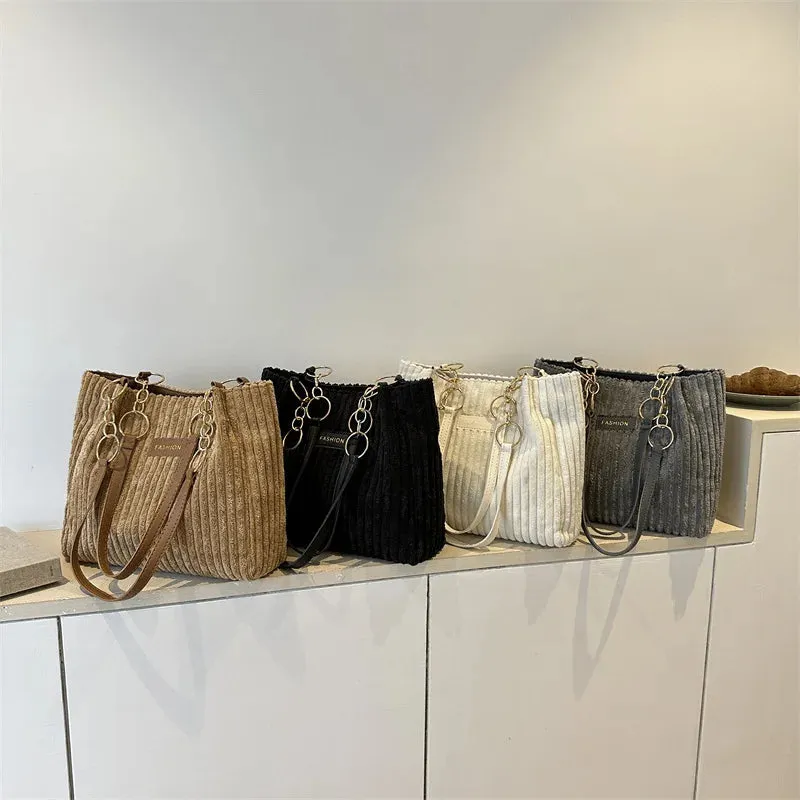 Plush Corduroy Handbag Trendy Shoulder Bag