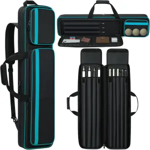 Pool Cue Case 4x5, Pool Cue Carrying Case Soft Padded Billiard Stick Bag with Multi-pocket for 4 Butts and 5 Shafts, Pool Stick Case Cue Bag with Backpack-straps for Pool Cues and Accessories
