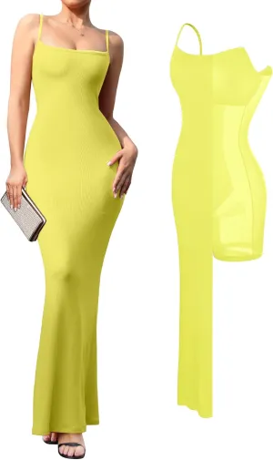 Popilush Summer Maxi Dress for Women - Cocktail Shapewear Dresses Built-in Bra Adjustable Straps Vacation Long Slip