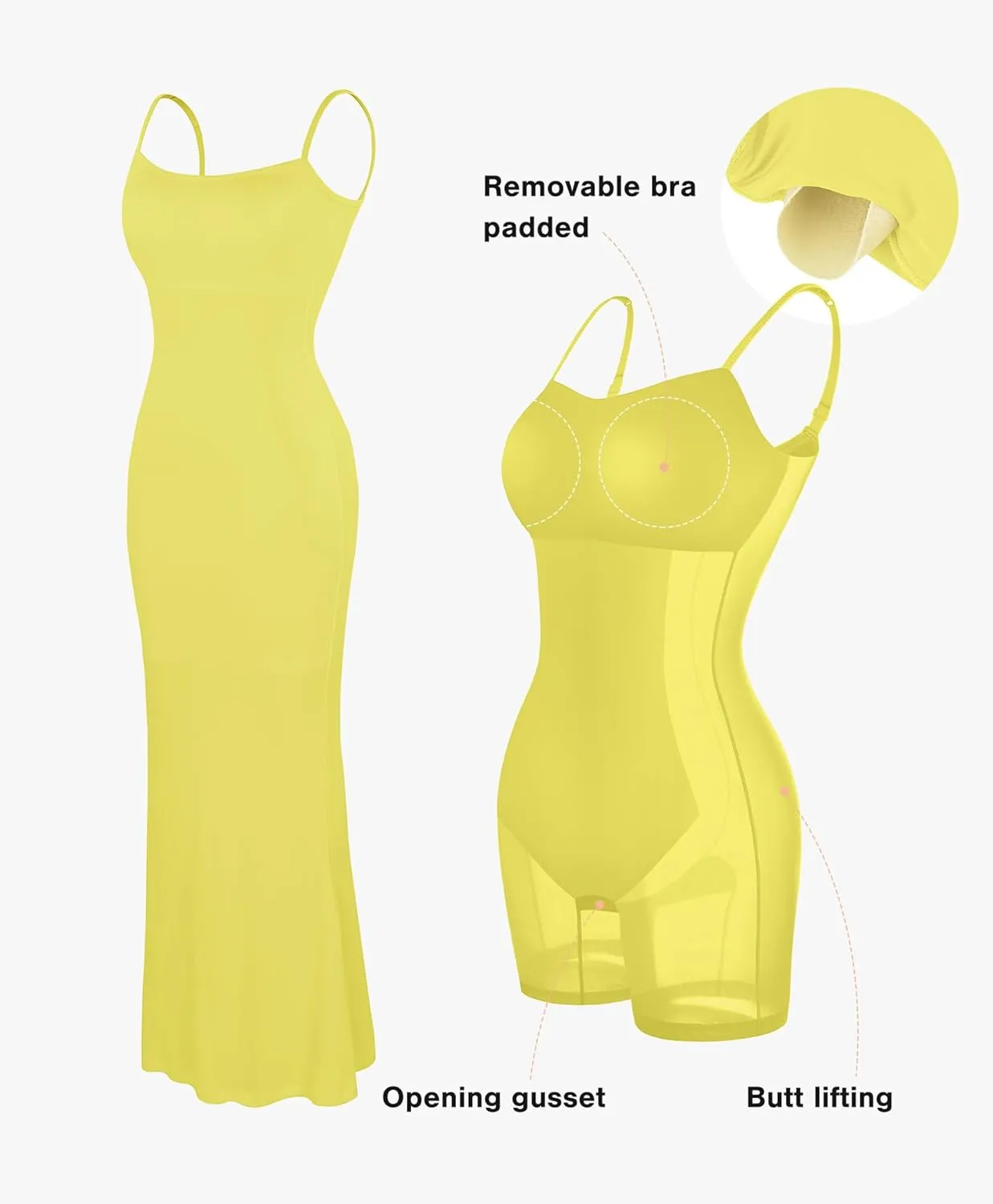 Popilush Summer Maxi Dress for Women - Cocktail Shapewear Dresses Built-in Bra Adjustable Straps Vacation Long Slip