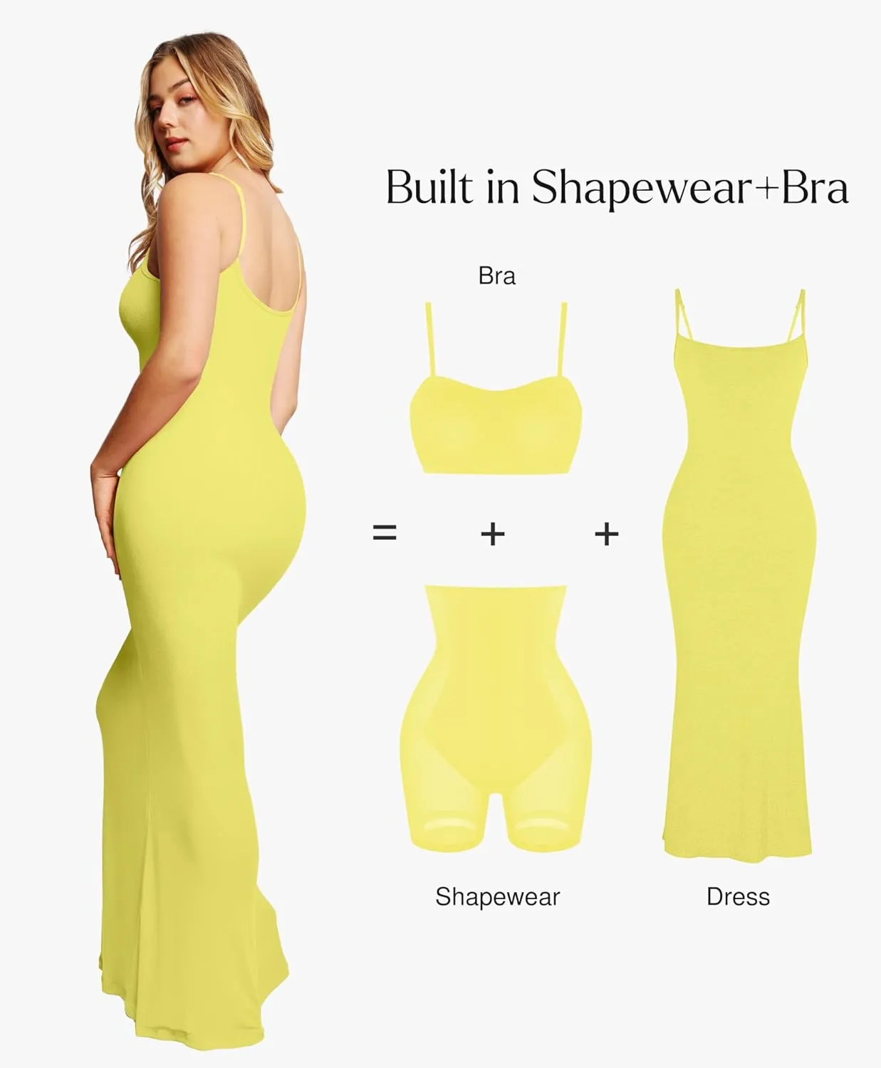 Popilush Summer Maxi Dress for Women - Cocktail Shapewear Dresses Built-in Bra Adjustable Straps Vacation Long Slip