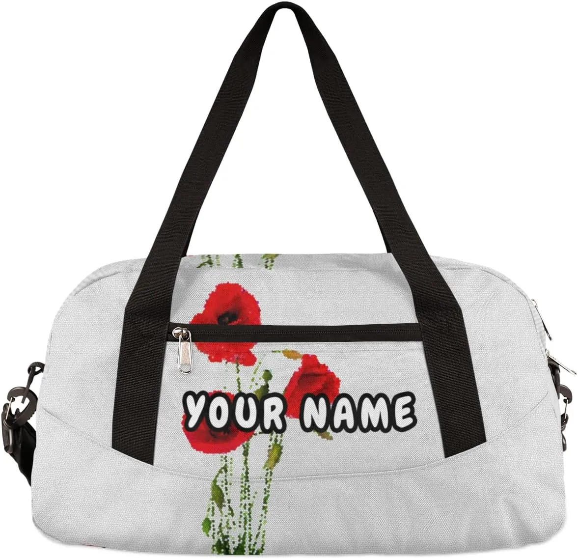 Poppy Flower Personalized Kids Duffel Bag for Girls Boys, Flower Debris Custom Name Dance Bag Overnight Small Duffel Bag Carry On Weekend Sports Travel Bag for School Practice Gymnastics Ballet