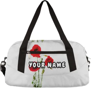 Poppy Flower Personalized Kids Duffel Bag for Girls Boys, Flower Debris Custom Name Dance Bag Overnight Small Duffel Bag Carry On Weekend Sports Travel Bag for School Practice Gymnastics Ballet
