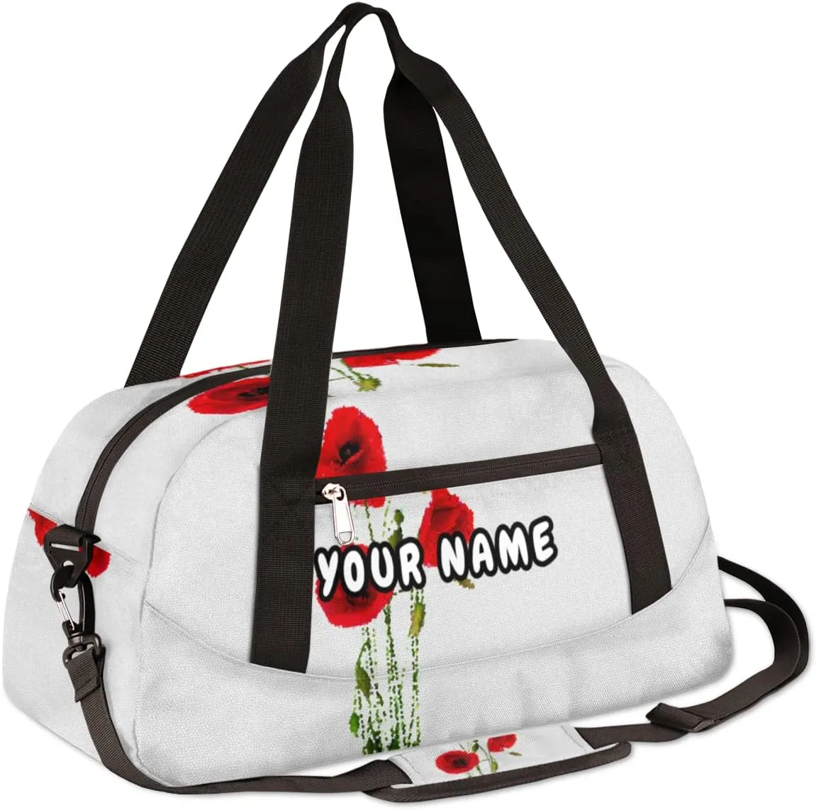 Poppy Flower Personalized Kids Duffel Bag for Girls Boys, Flower Debris Custom Name Dance Bag Overnight Small Duffel Bag Carry On Weekend Sports Travel Bag for School Practice Gymnastics Ballet