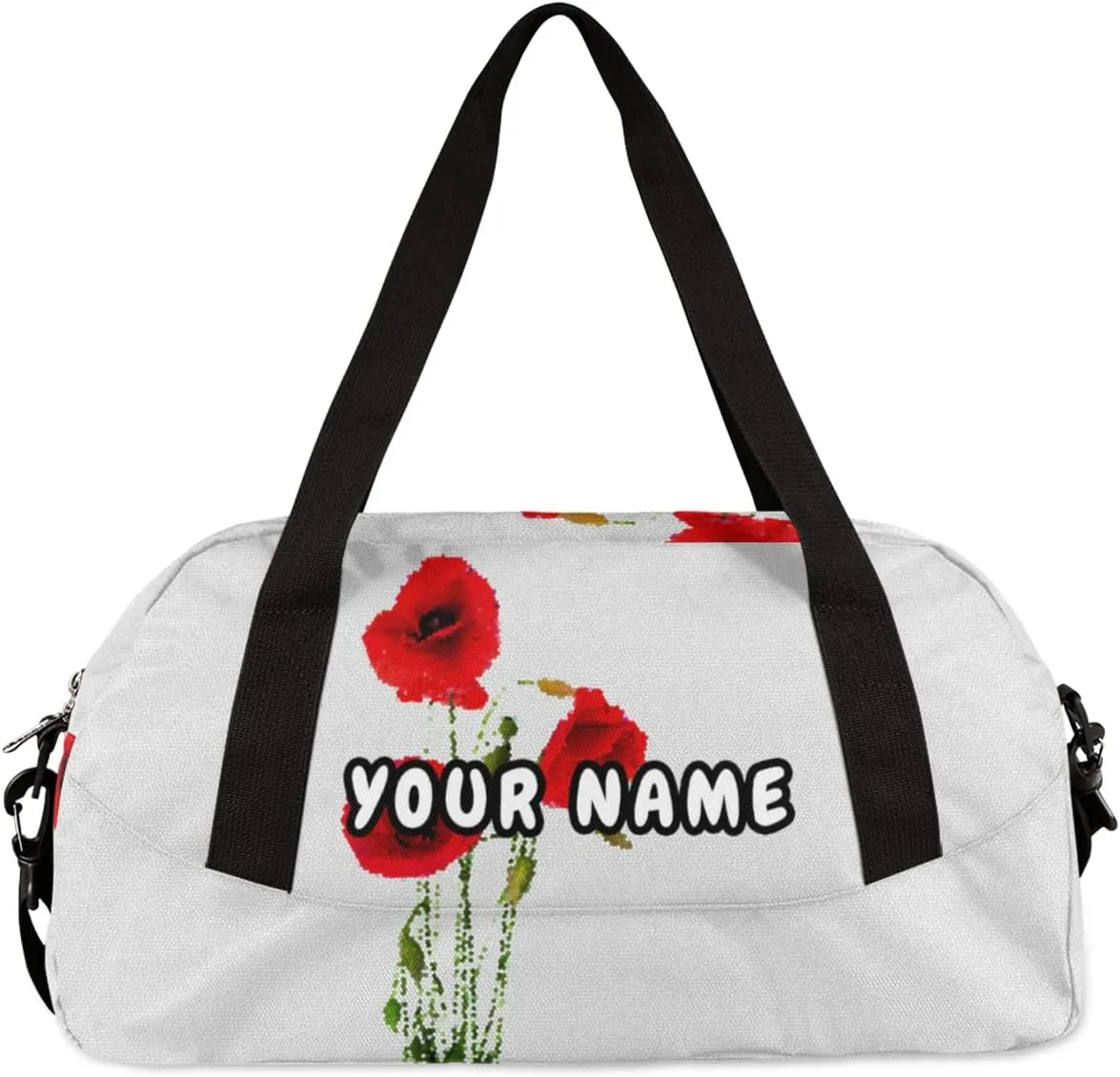 Poppy Flower Personalized Kids Duffel Bag for Girls Boys, Flower Debris Custom Name Dance Bag Overnight Small Duffel Bag Carry On Weekend Sports Travel Bag for School Practice Gymnastics Ballet
