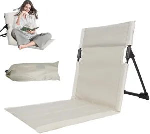 Portable Beach Lounger, Reclining Beach Mat with Backrest, Folding Beach Mat Lounge Chair, Portable Beach Lounge Chair with Carry Bag for Beach, Camping, Hiking, Beige, Beach Lounger for Adults