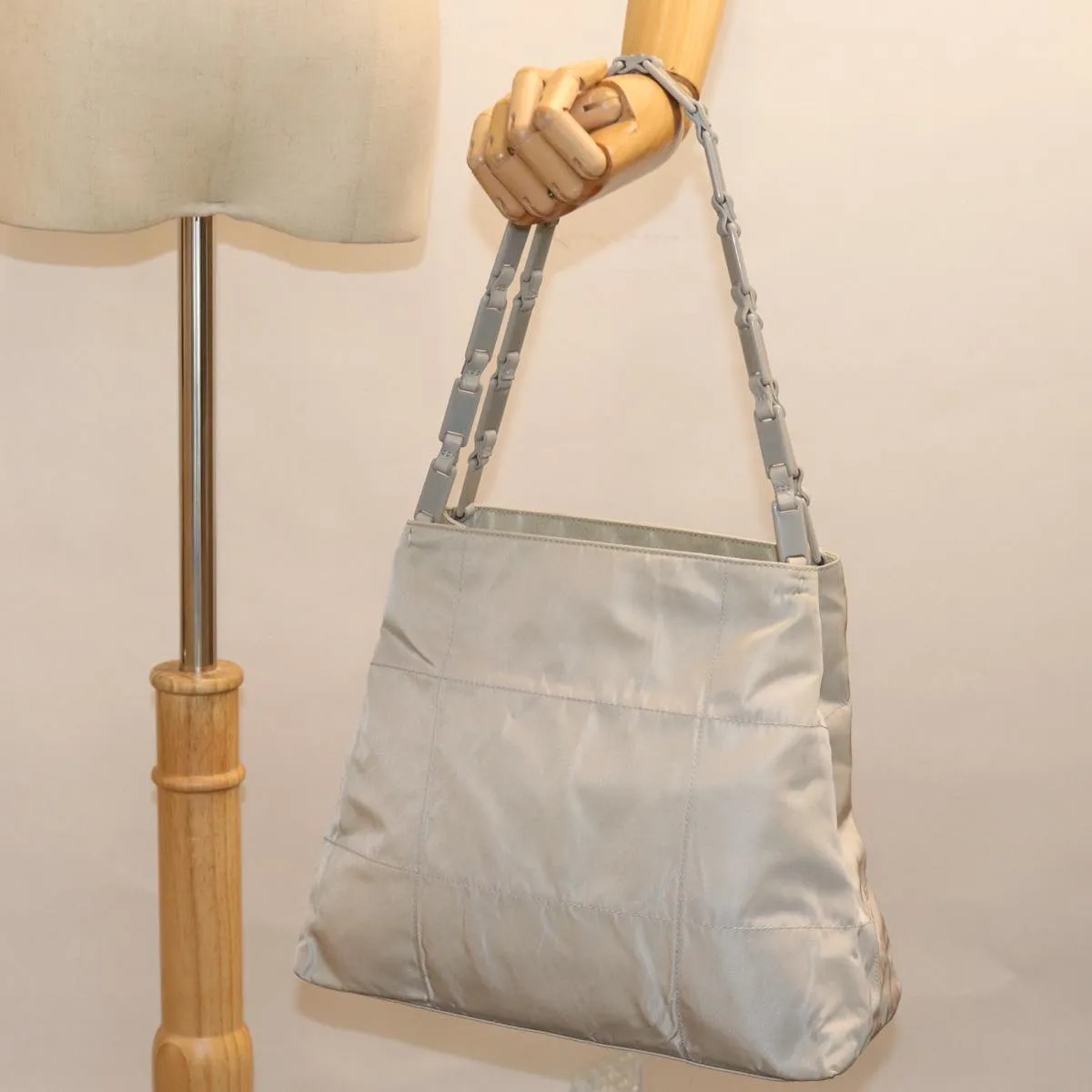 PRADA Chain Shoulder Bag Nylon Gray 74973