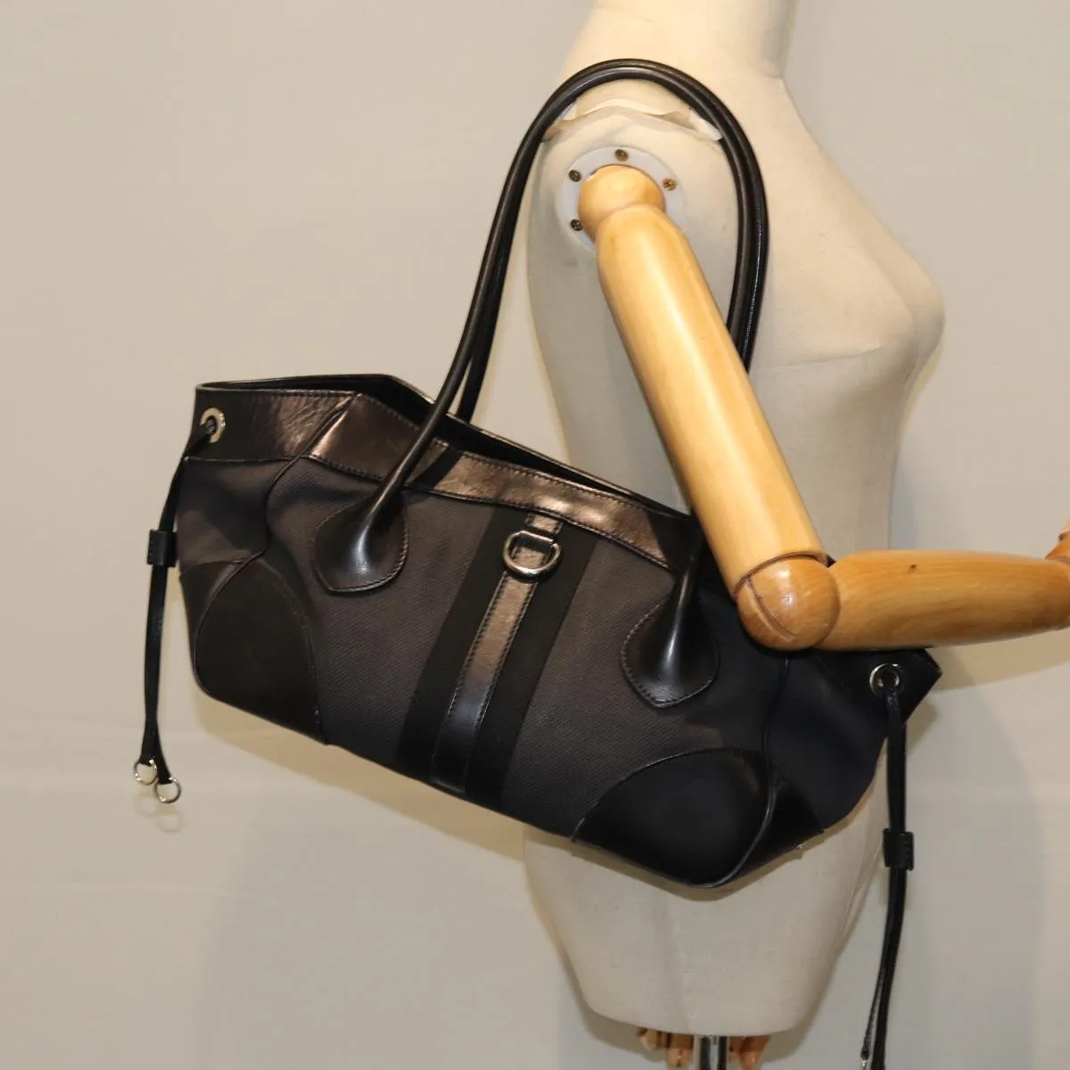 PRADA Shoulder Bag Canvas Leather Black 74887