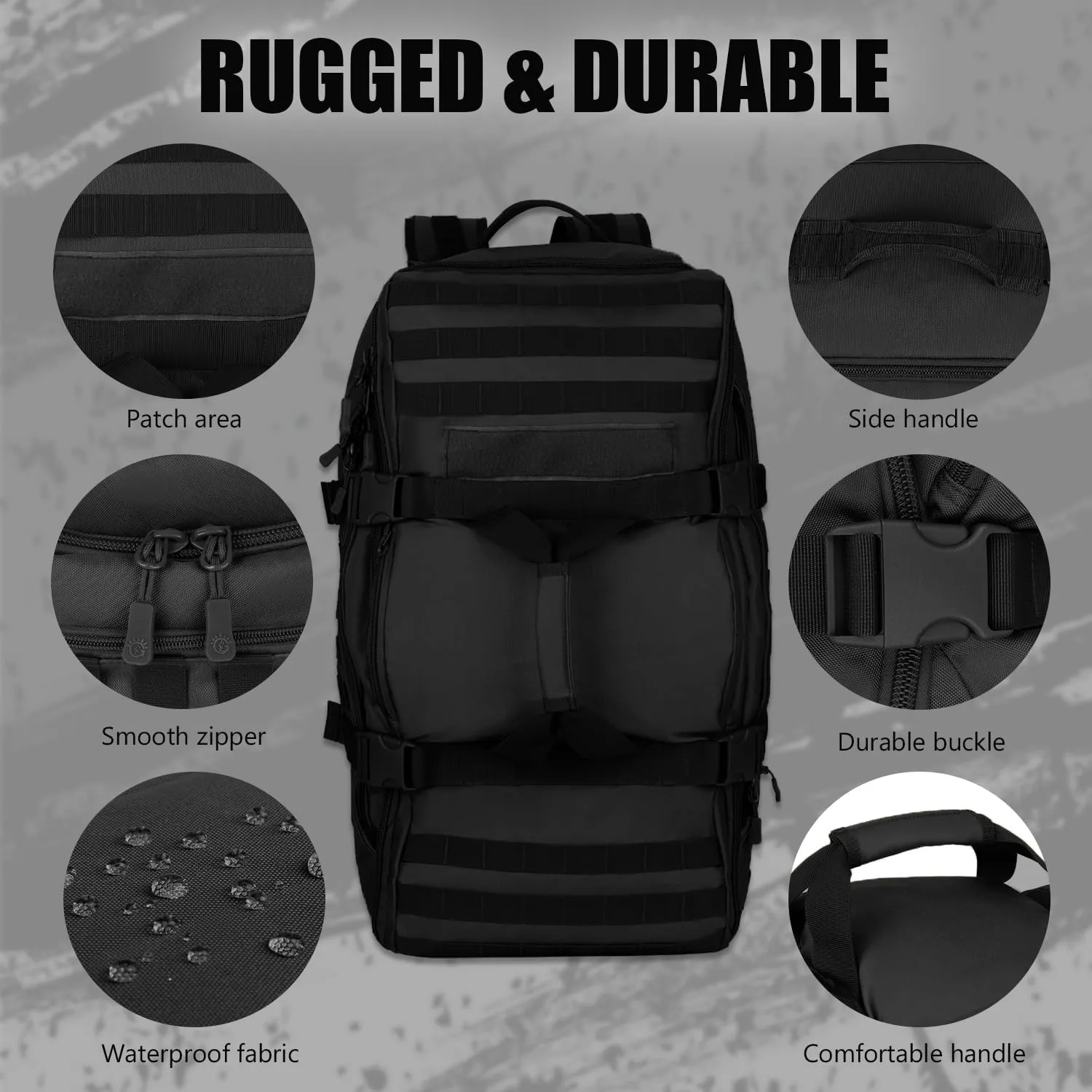 Protector Plus Tactical Travel Backpack 60L Military MOLLE Duffel Bag (Rain Cover & Patch Included)