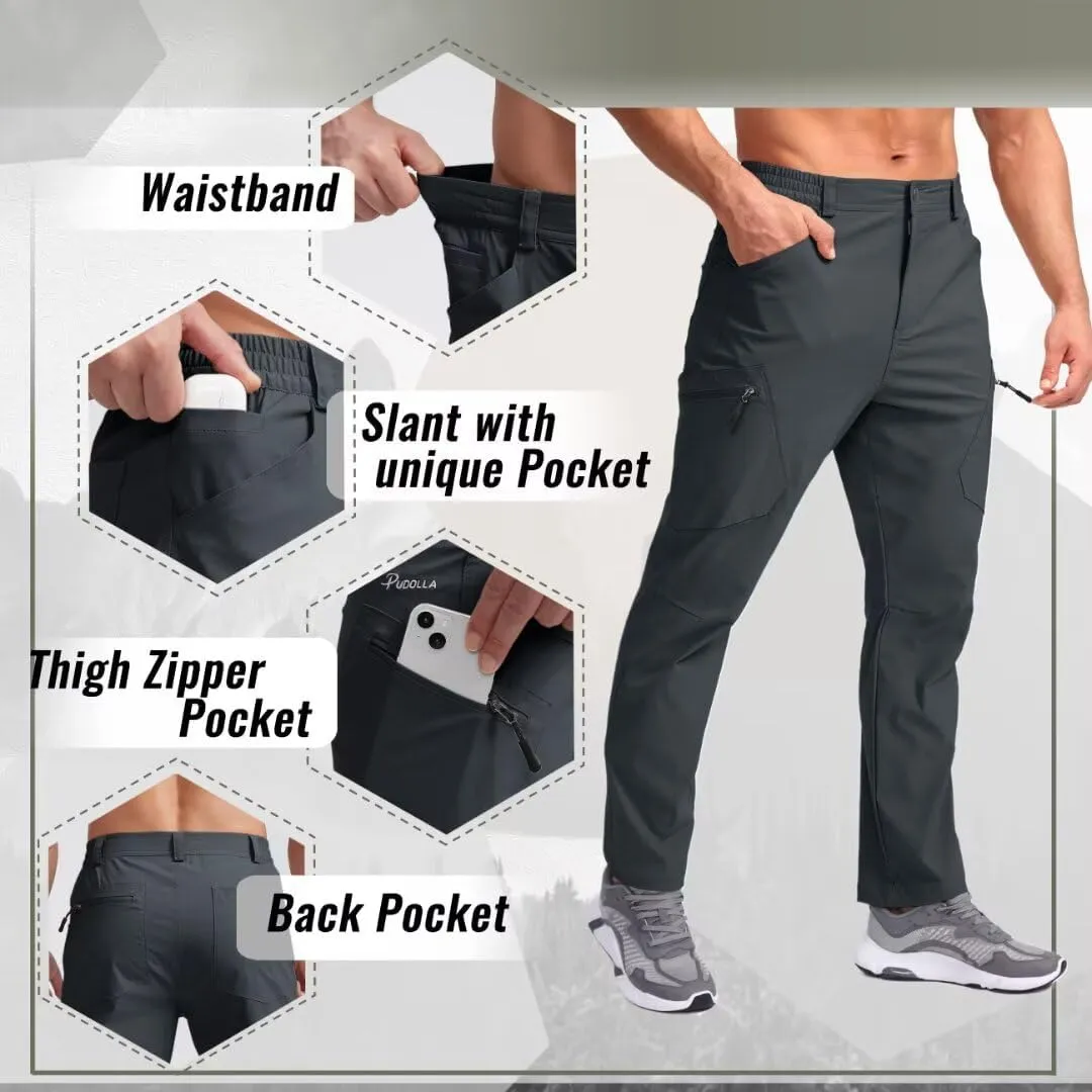 Pudolla Men's Lightweight Hiking Pants with 7 Pockets Quick Dry Water Resistant Fishing Travel Pants