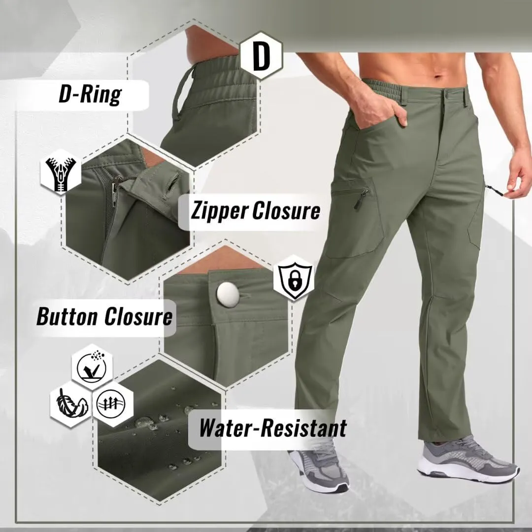 Pudolla Men's Lightweight Hiking Pants with 7 Pockets Quick Dry Water Resistant Fishing Travel Pants