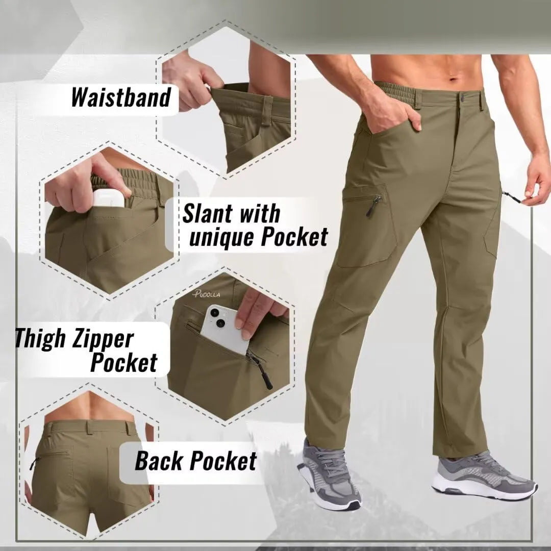 Pudolla Men's Lightweight Hiking Pants with 7 Pockets Quick Dry Water Resistant Fishing Travel Pants