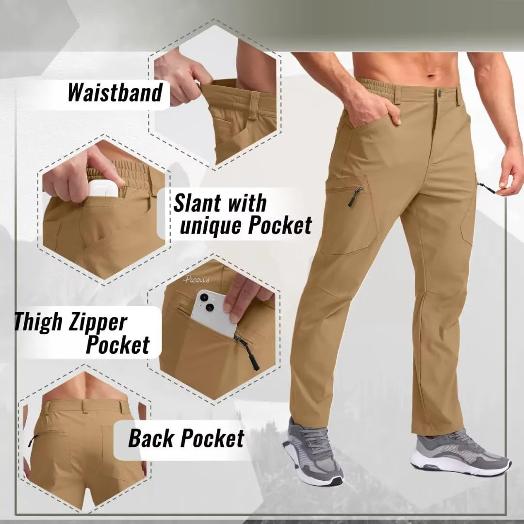 Pudolla Men's Lightweight Hiking Pants with 7 Pockets Quick Dry Water Resistant Fishing Travel Pants