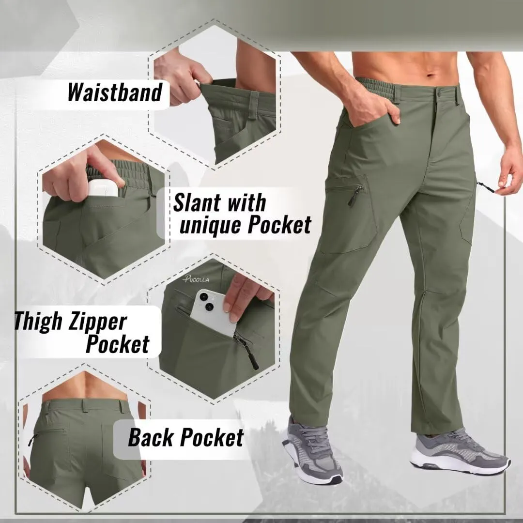 Pudolla Men's Lightweight Hiking Pants with 7 Pockets Quick Dry Water Resistant Fishing Travel Pants