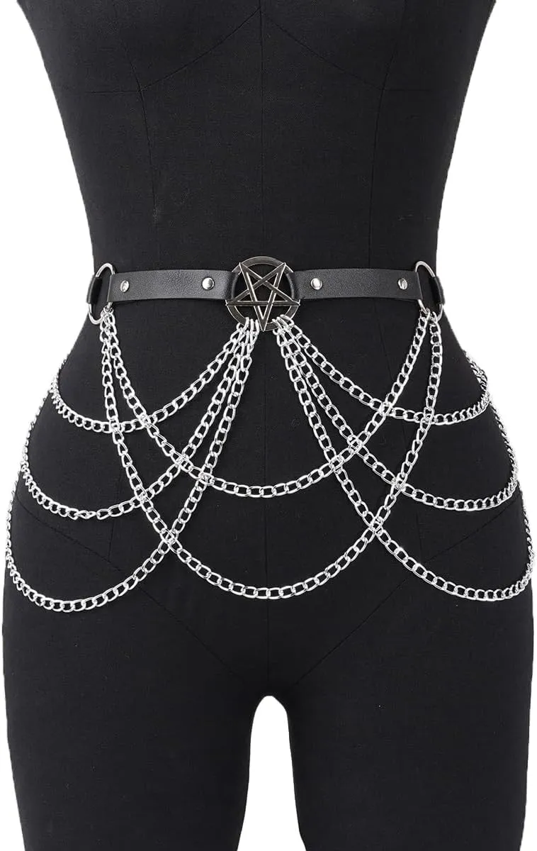 Punk Belt Waist Harness Vest Body Chain Goth Women’s Body Belt Goth Costume Accessories Pu Leather Chain Adjustable Body Jewelry for Women Party Gifts Ladies
