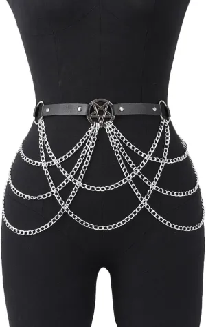 Punk Belt Waist Harness Vest Body Chain Goth Women’s Body Belt Goth Costume Accessories Pu Leather Chain Adjustable Body Jewelry for Women Party Gifts Ladies