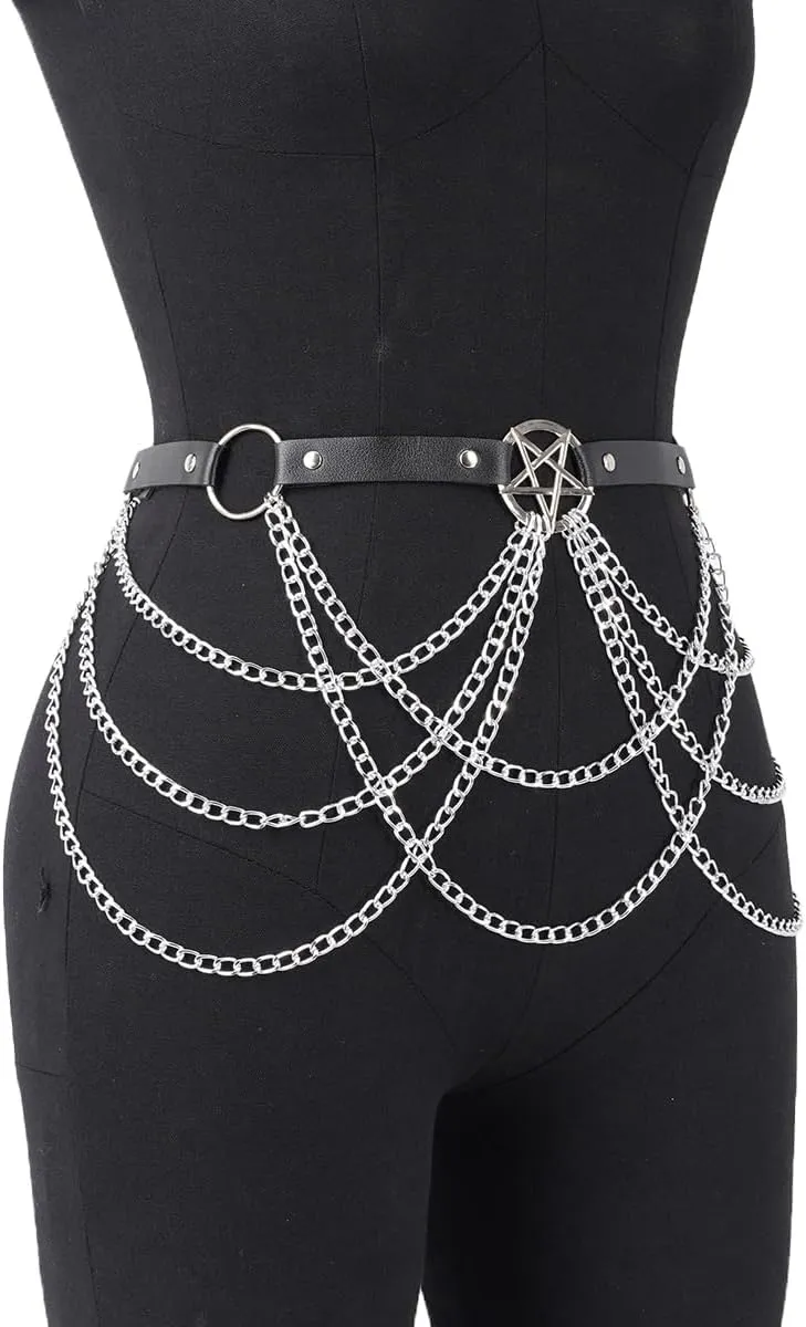 Punk Belt Waist Harness Vest Body Chain Goth Women’s Body Belt Goth Costume Accessories Pu Leather Chain Adjustable Body Jewelry for Women Party Gifts Ladies