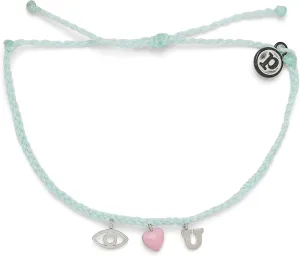 Pura Vida Silver or Gold Eye Love You Bracelet - 100% Waterproof, Adjustable Band - Plated Brand Charm