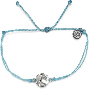 Pura Vida Silver or Rose Gold-Plated Swell Waves Bracelet - Adjustable Band, Coated Brand Charm