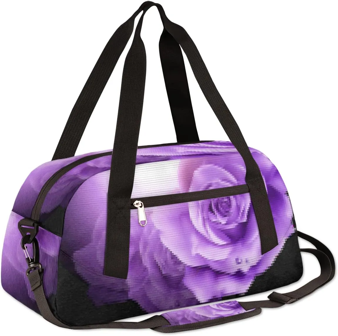 Purple Flowers Roses Kids Duffel Bag for Girls Boys Teens, Flowers Pixel Wind Dance Bag Overnight Small Duffel Bag Carry On Weekend Sports Gym Travel Bag for School Practice Gymnastics Ballet