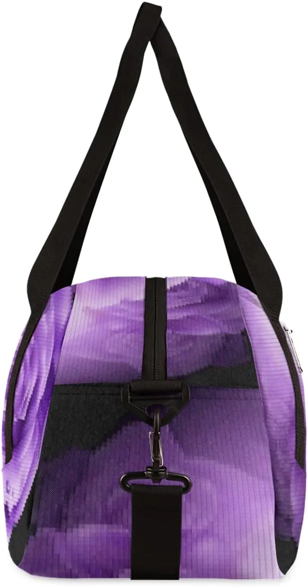 Purple Flowers Roses Kids Duffel Bag for Girls Boys Teens, Flowers Pixel Wind Dance Bag Overnight Small Duffel Bag Carry On Weekend Sports Gym Travel Bag for School Practice Gymnastics Ballet