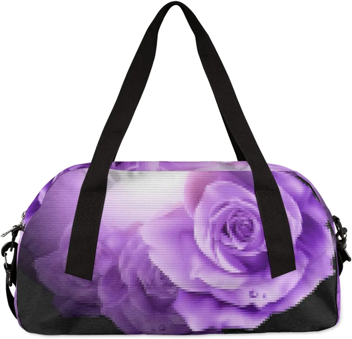 Purple Flowers Roses Kids Duffel Bag for Girls Boys Teens, Flowers Pixel Wind Dance Bag Overnight Small Duffel Bag Carry On Weekend Sports Gym Travel Bag for School Practice Gymnastics Ballet