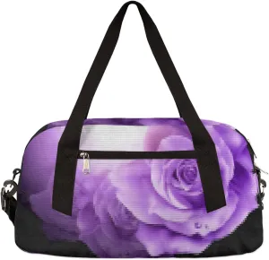 Purple Flowers Roses Kids Duffel Bag for Girls Boys Teens, Flowers Pixel Wind Dance Bag Overnight Small Duffel Bag Carry On Weekend Sports Gym Travel Bag for School Practice Gymnastics Ballet