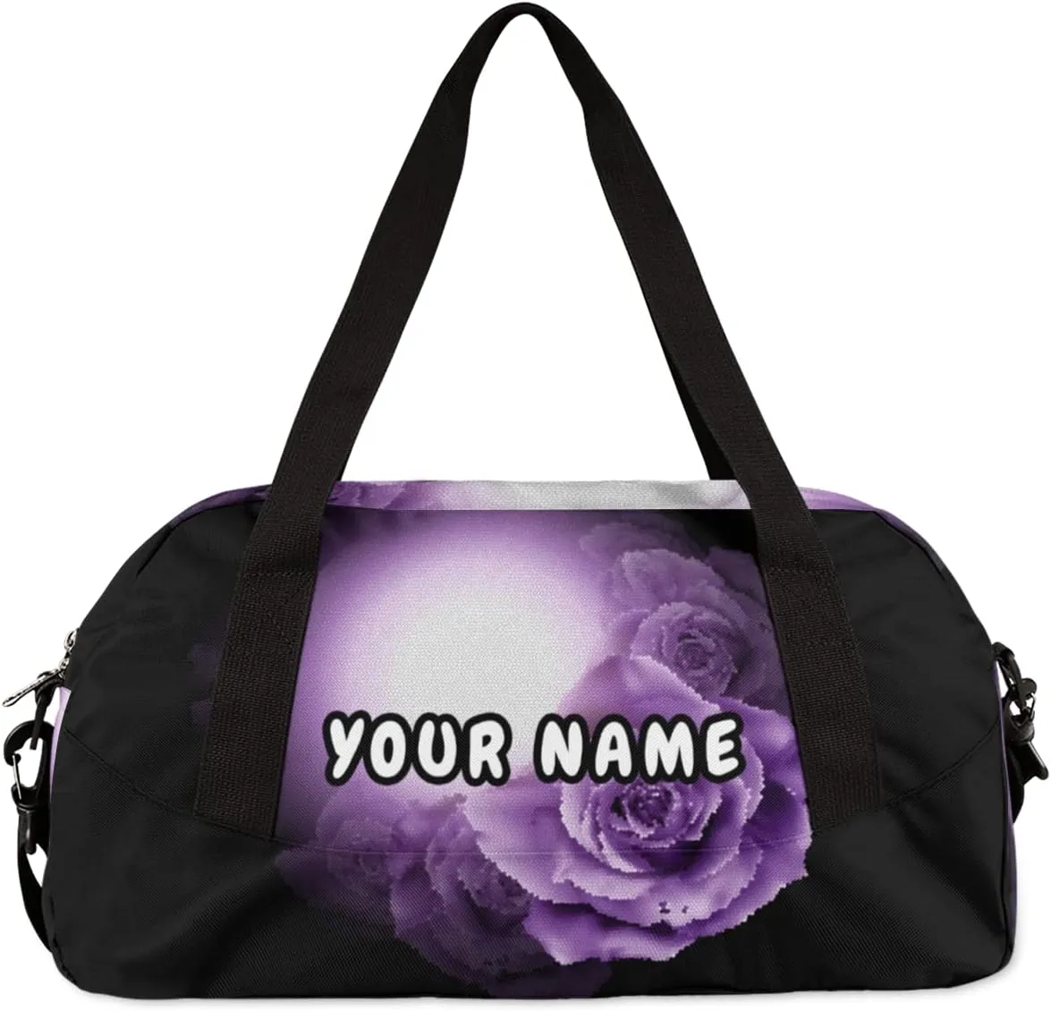 Purple Flowers Roses Personalized Kids Duffel Bag for Girls, Butterfly Debris Custom Name Dance Bag Overnight Small Duffel Bag Carry On Weekend Sports Travel Bag for School Practice Gymnastics Ballet