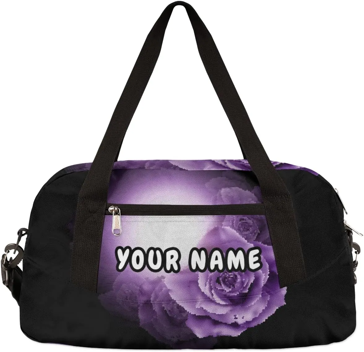 Purple Flowers Roses Personalized Kids Duffel Bag for Girls, Butterfly Debris Custom Name Dance Bag Overnight Small Duffel Bag Carry On Weekend Sports Travel Bag for School Practice Gymnastics Ballet