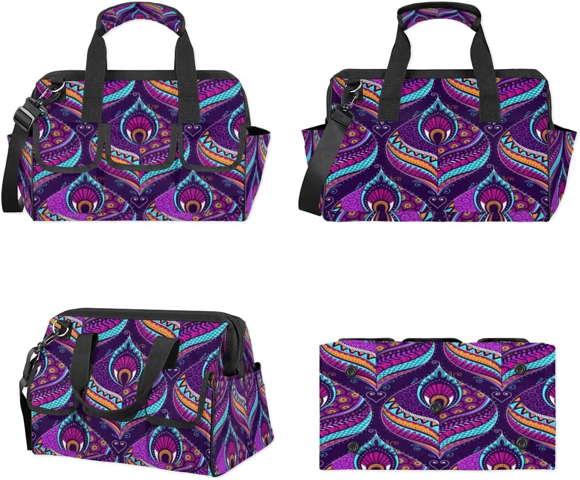 Purple Paisley Tool Bag for Men Women Multi-Pockets Wide Mouth Tool Storage Bags 14.8 Inch Waterproof Heavy Duty Tool Bag Organizer for Electrician Mechanic Plumbers Handymen