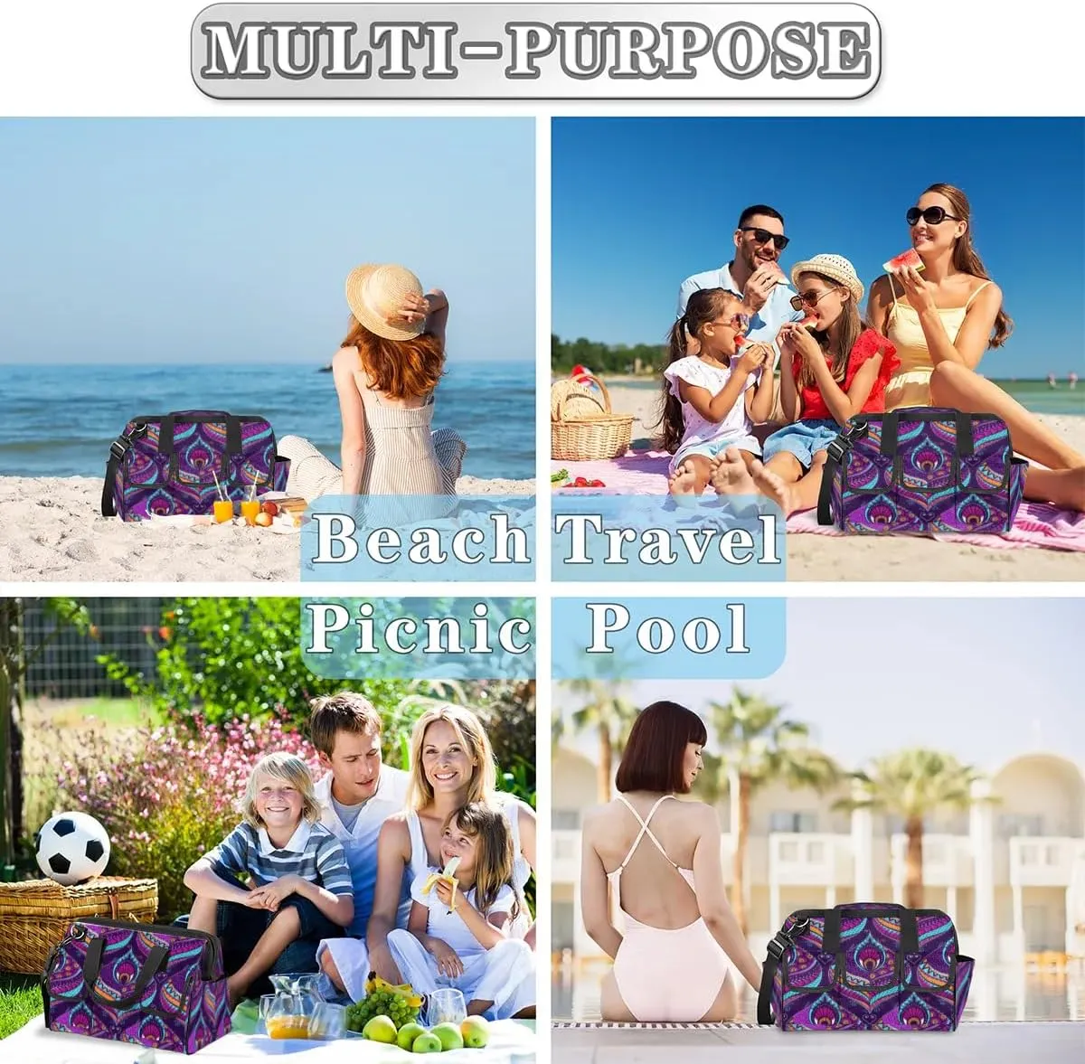 Purple Paisley Tool Bag for Men Women Multi-Pockets Wide Mouth Tool Storage Bags 14.8 Inch Waterproof Heavy Duty Tool Bag Organizer for Electrician Mechanic Plumbers Handymen