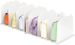 Purse Organizer for Closet, White Acrylic Shelf Dividers for Closet Organization, Adjustable Handbag Organizer Bookshelf Separator Dividers in Bedroom Office