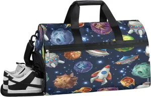 QsirBC Cartoon Rocket Science Design Gym Bag for Women Duffle Tote with Shoes Compartment Men Weekender Duffel For Travel Sports Swimming Overnight