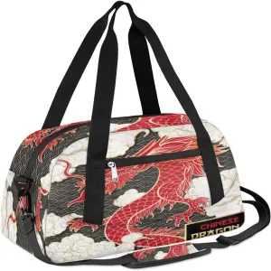 QsirBC Chinese Dragon Gym Bag for Women Tote Carry on Bag Small Duffle Weekender Duffel for Sports Swimming Travel Overnight