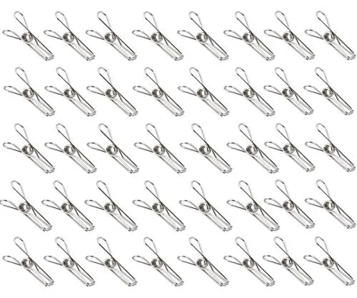 QTMY Stainless Steel Multi-Purpose Clothesline Utility Wire Spring Clips Pack of 40 (40 Clips)
