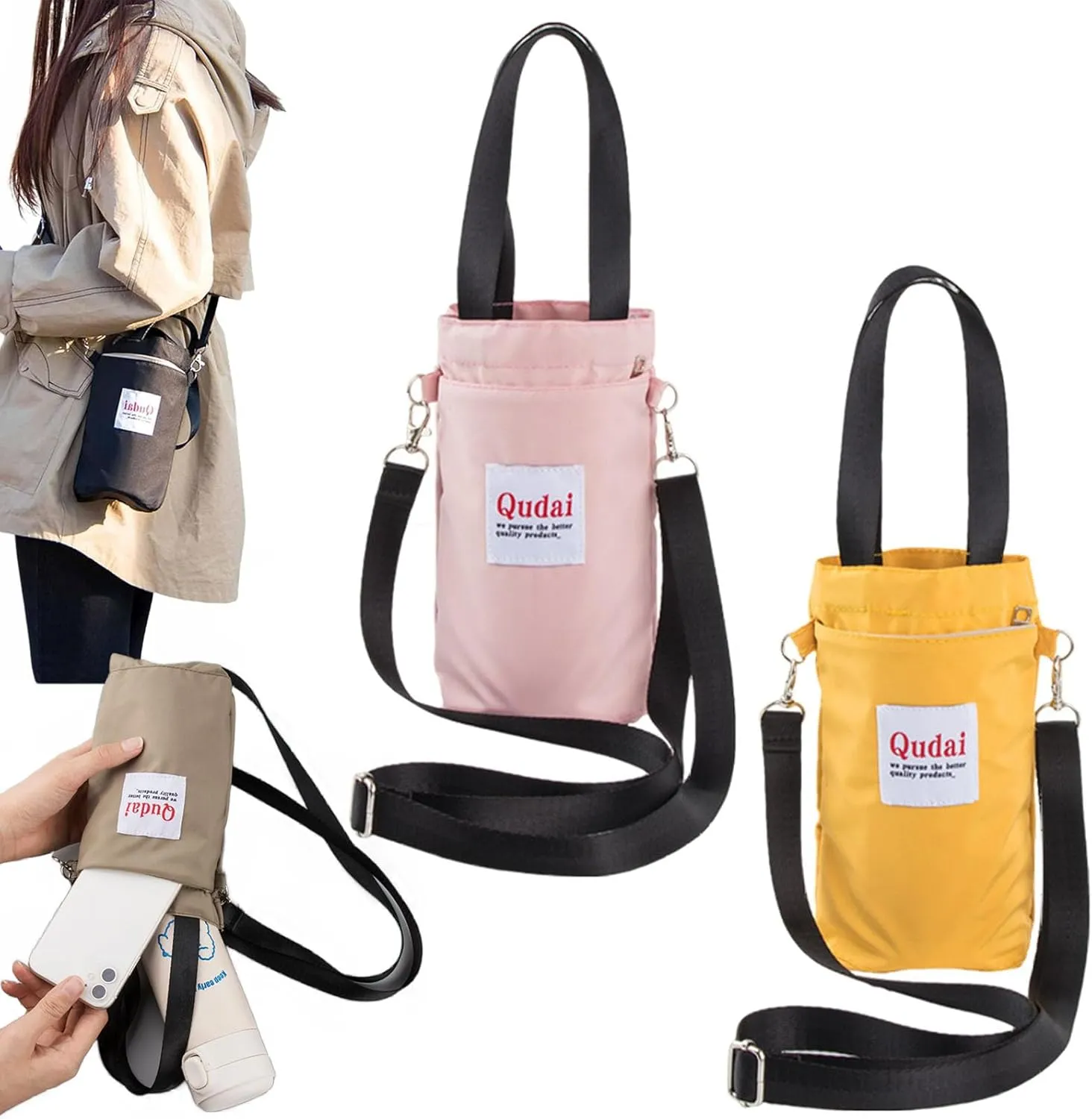 Qudai Water Bottle Pouch with Strap, Outdoor Multifunctional Bag, Qudai Outdoor Multifunctional Bag, Large Size Qudai Multifunctional Bag with Adjustable Shoulder Strap