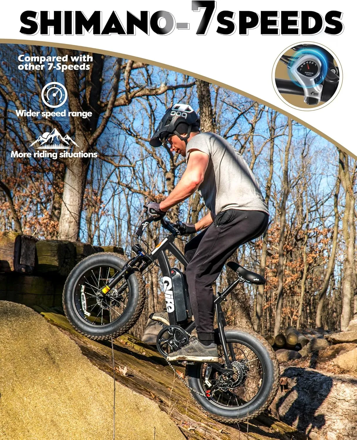 Racer Fat tire Electric Bike for Adults - 28MPH Mountain Ebike with Peak 1200W Brushless Motor, 499Wh Removable Battery, 20X4.0 Tire Step Over E-MTB with 7-Speed