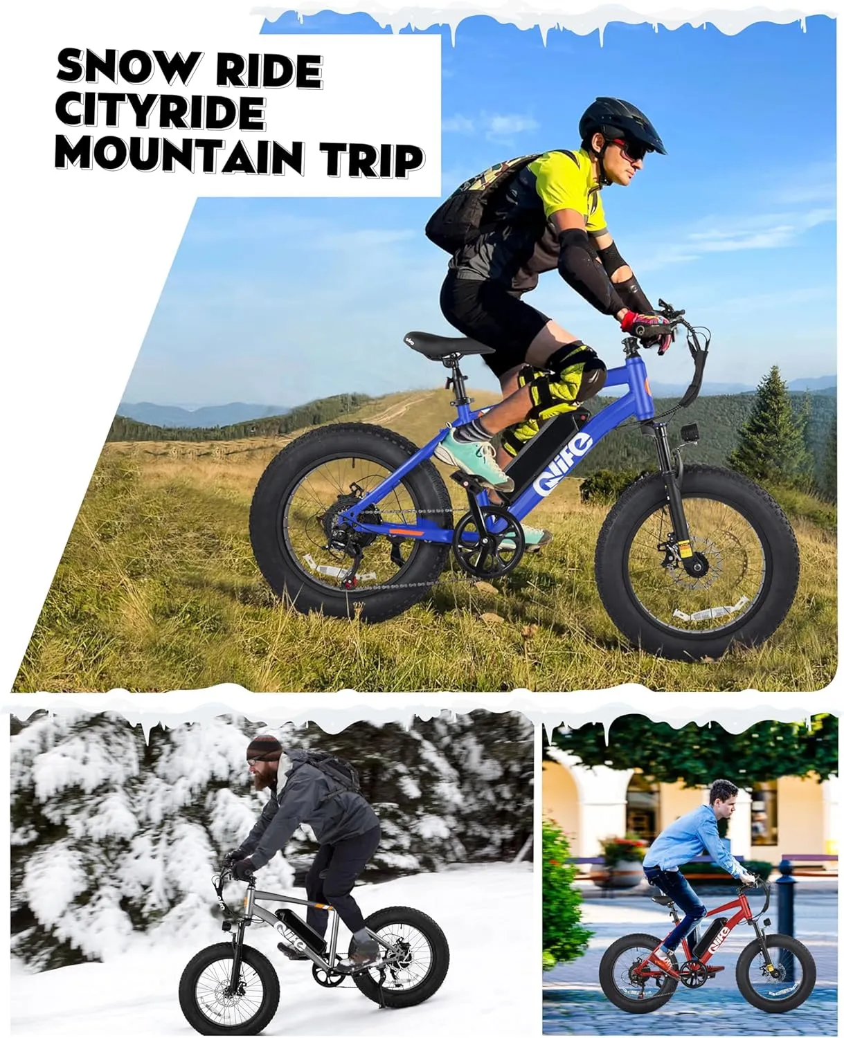 Racer Fat tire Electric Bike for Adults - 28MPH Mountain Ebike with Peak 1200W Brushless Motor, 499Wh Removable Battery, 20X4.0 Tire Step Over E-MTB with 7-Speed