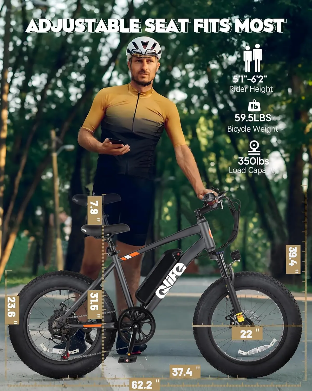 Racer Fat tire Electric Bike for Adults - 28MPH Mountain Ebike with Peak 1200W Brushless Motor, 499Wh Removable Battery, 20X4.0 Tire Step Over E-MTB with 7-Speed