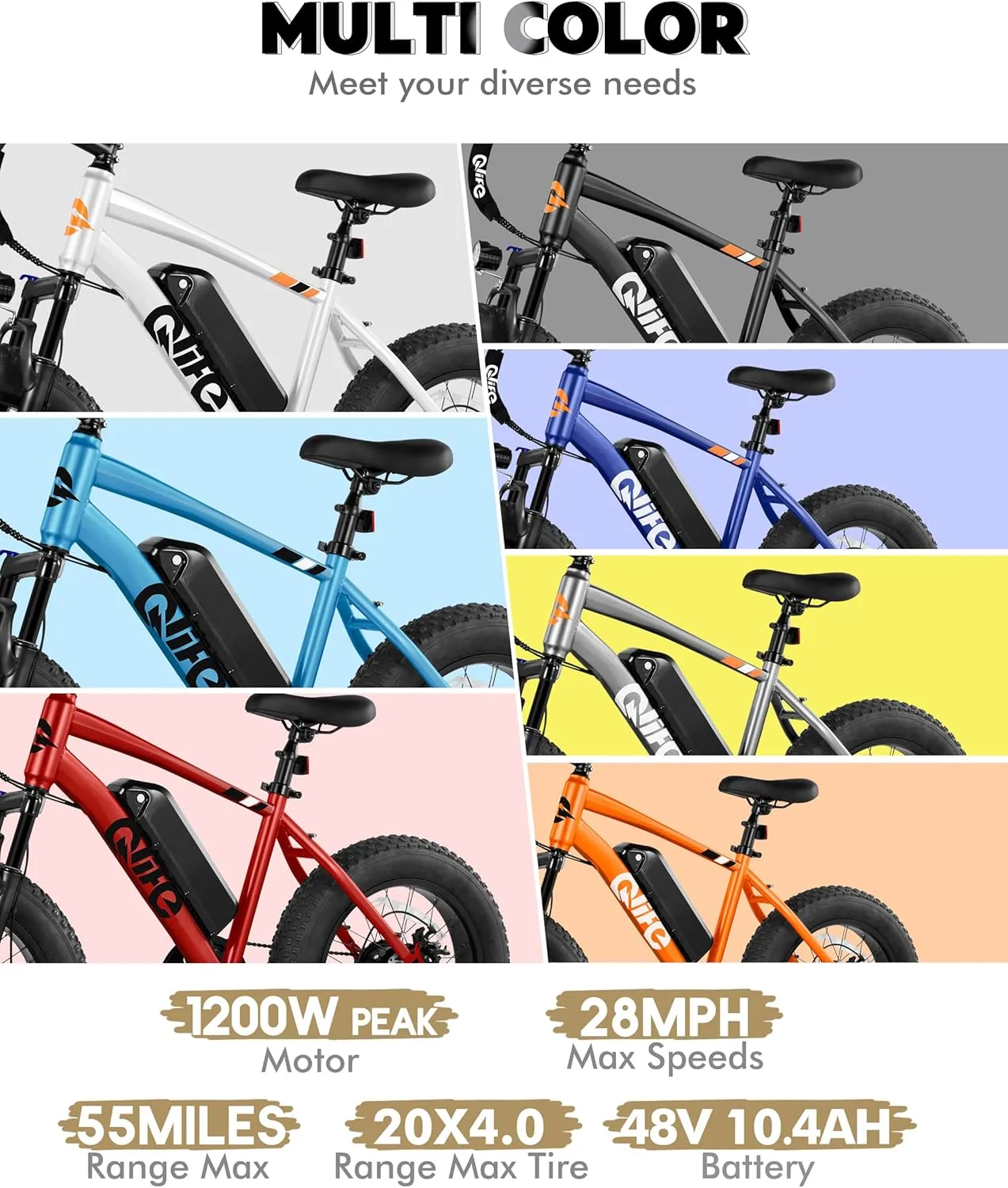Racer Fat tire Electric Bike for Adults - 28MPH Mountain Ebike with Peak 1200W Brushless Motor, 499Wh Removable Battery, 20X4.0 Tire Step Over E-MTB with 7-Speed