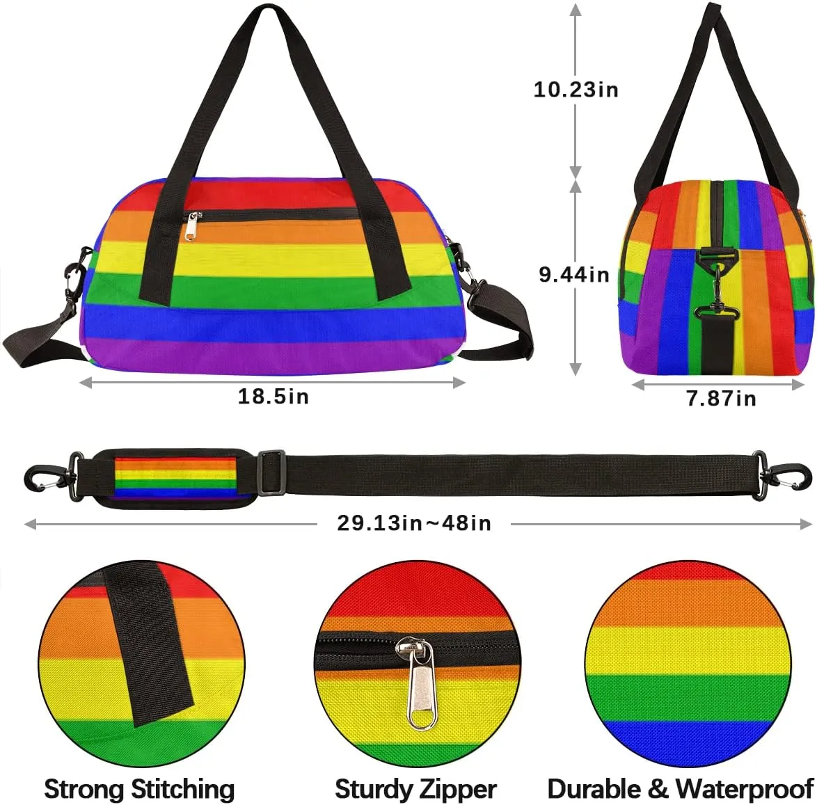 Rainbow Flag Kids Duffel Bag for Girls Boys Teens, Rainbow Pixel Wind Dance Bag Overnight Small Duffel Bag Carry On Weekend Sports Gym Travel Bag for School Practice Gymnastics Ballet