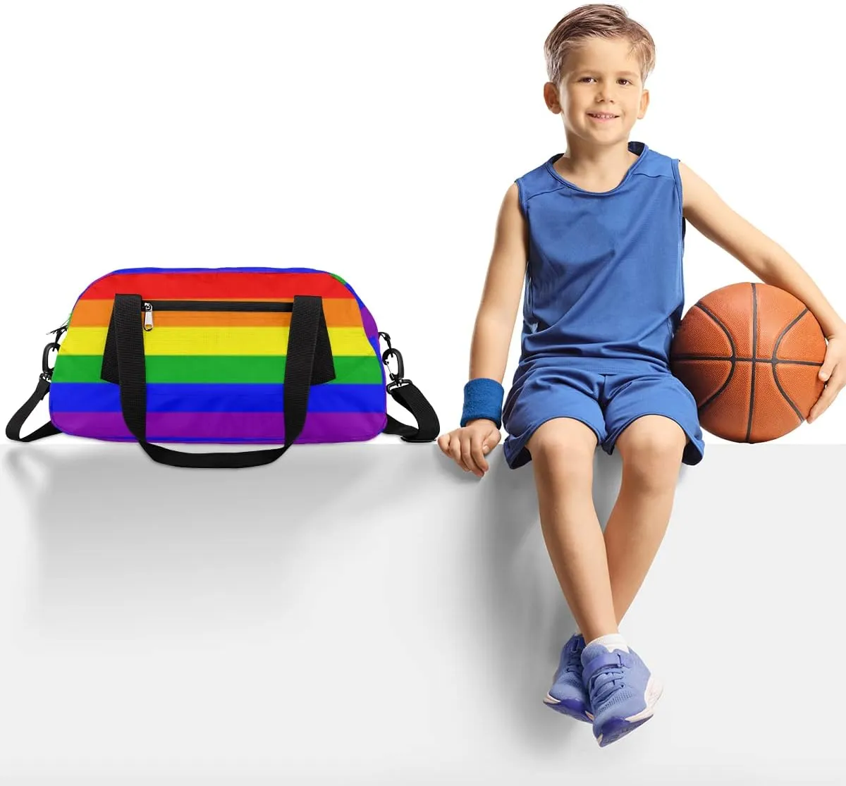 Rainbow Flag Kids Duffel Bag for Girls Boys Teens, Rainbow Pixel Wind Dance Bag Overnight Small Duffel Bag Carry On Weekend Sports Gym Travel Bag for School Practice Gymnastics Ballet