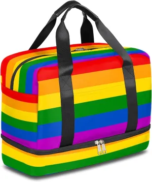 Rainbow Flag Sports Gym Bag with Shoes Compartment,Lgbt Pride Travel Duffel Bag for Men Women Boys Girls Teens Overnight Weekend Yoga Workout Bag Training Handbag