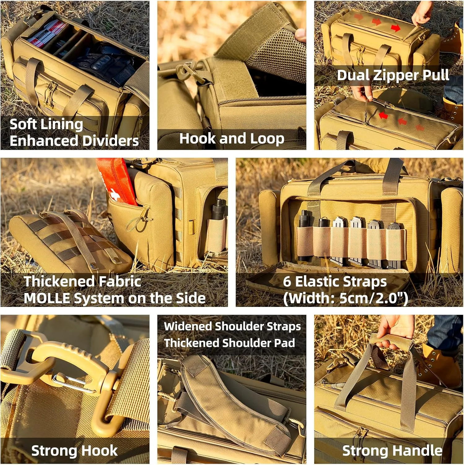 Range Bag for Handgun Ammo Shooting, L/XL Gun Case Carry 5  Pistols Transport Tactical Gears Accessories with Lockable Zipper Molle Strap, Duffle Sport Bag Hunting Storage Capricorn