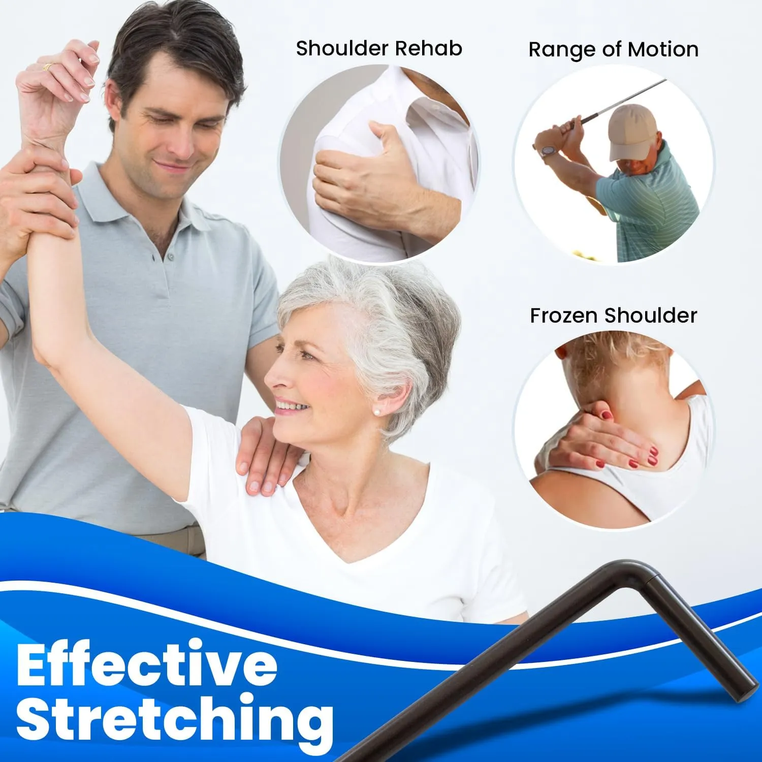 RangeMaster ShoulderWand Therapy Stretching Tool│Collapsible Stretching Bar│Physical Therapy Tool for Recovery and Increasing Motion (Black)